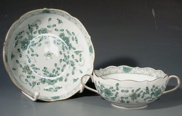 MEISSEN Suppentasse, Indisch gr�n reich