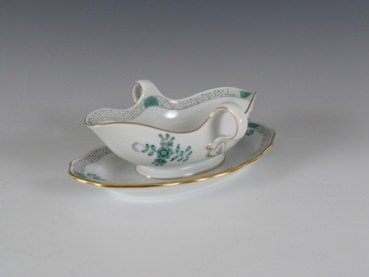 MEISSEN Sauciere, Indische Malerei gr�n reich