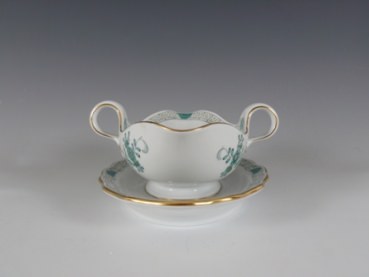 MEISSEN Sauciere, Indische Malerei gr�n reich