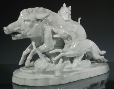 SITZENDORF Figur Sauhatz, Wildschweinjagd