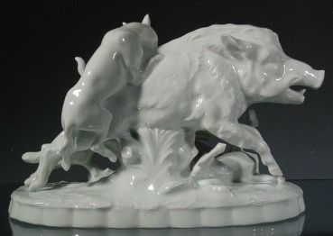 SITZENDORF Figur Sauhatz, Wildschweinjagd