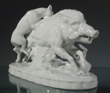 SITZENDORF Figur Sauhatz, Wildschweinjagd