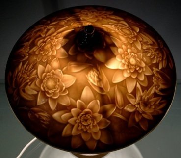 SITZENDORF Lithophanielampe Tischlampe Seerosen
