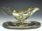 Preview: große prunkvolle Sauciere mit Unterschale, Historismus um 1890, 800er Silber, B: 27 cm, 613 g