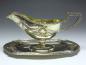 Preview: große prunkvolle Sauciere mit Unterschale, Historismus um 1890, 800er Silber, B: 27 cm, 613 g