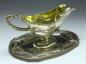 Preview: große prunkvolle Sauciere mit Unterschale, Historismus um 1890, 800er Silber, B: 27 cm, 613 g