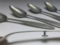 Preview: Set 5 alte Löffel: 1x Beilagelöffel, 4x Suppenlöffel, Esslöffel, 12 Lot | 10 Lot Silber, L: 28 / 22,5 cm
