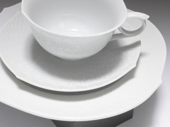 Teegedeck Set für 2 Personen, 6teilig, Meissen, Wellenspiel Relief weiß
