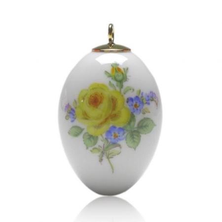 Miniatur Osterei, Meissen, Gelbe Rose mit Vergißmeinnicht, H: 5 cm