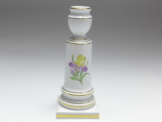 Leuchter, Meissen, Blumenmalerei Schwertlilie, H: 14 cm