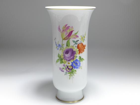 Vase, Meissen, bunte Blumenbukett Malerei, H: 34,5 cm