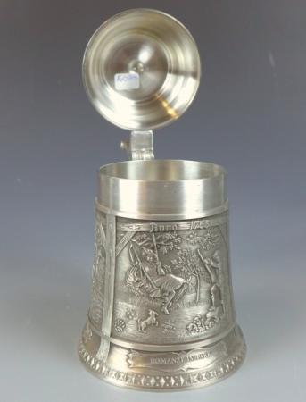 Bierkrug, Humpen, Krug, SKS Zinn, ländliche Szenen, H: 16 cm, 646 g