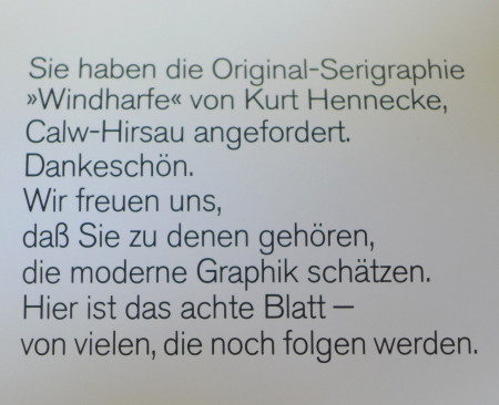 Serigraphie: Hennecke, Kurt, Windharfe, num. 102/300, 50 x 50 cm