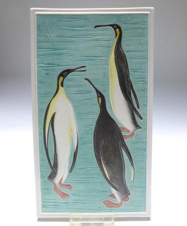 Wandplatte Drei Pinguine, Meissen, 27,5 x 15,5 cm