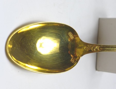 6x Mokkalöffel, Christofle, Modell Marly, vergoldet, L: 10 cm