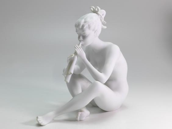 Figur Flötenspielerin, Kaiser, Biskuitporzellan, Modell 385, H: 19 cm