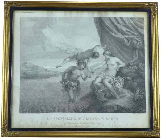 Stahlstich: Arianna und Bacchus, 38,5 x 44 cm