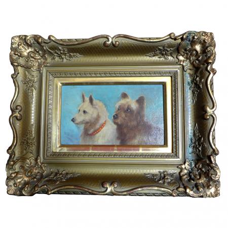 unbekannter Künstler: Gemälde Paar Hunde. Öl / Holz