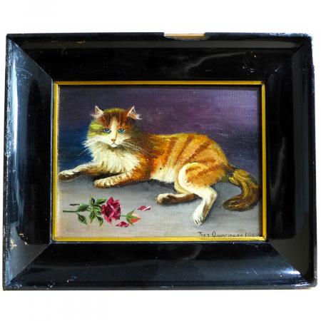 Oppermann, 1929: Gemälde Liegende Katze mit Rose