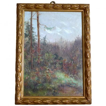 Monogrammist D. B.: Gemälde Waldlandschaft. Öl / Platte