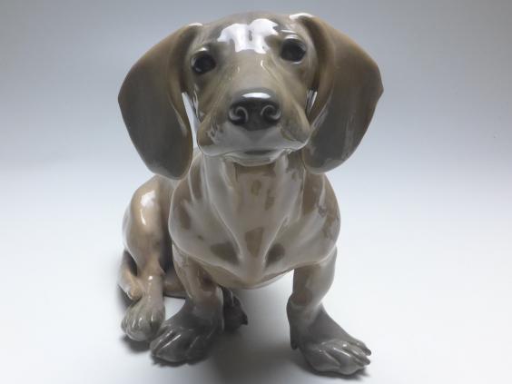 große Figur Hund Dachshund, Royal Copenhagen, um 1900, Modell 850, B: 30 cm