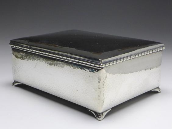 große Schatulle, Deckeldose, Dose auf 4 Füßchen, Silber, Dänemark, 18x13,5x7,5 cm