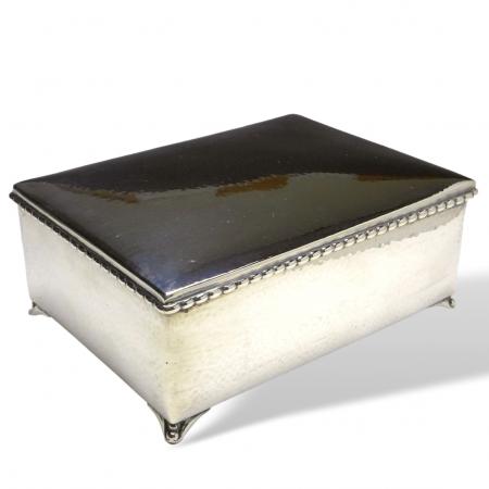 große Schatulle, Deckeldose, Dose auf 4 Füßchen, Silber, Dänemark, 18x13,5x7,5 cm