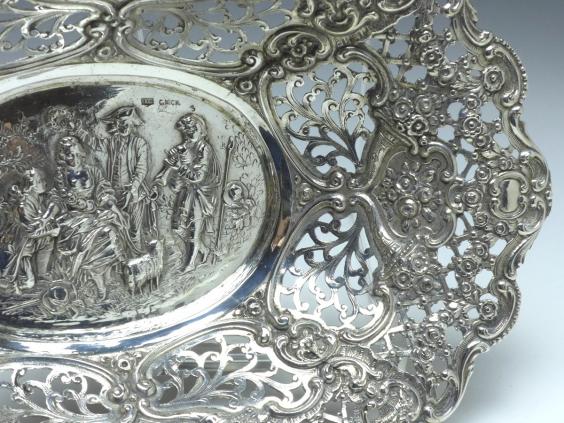 ovale Schale, Obstschale, 830er Silber, 26x20x5 cm, 300 g