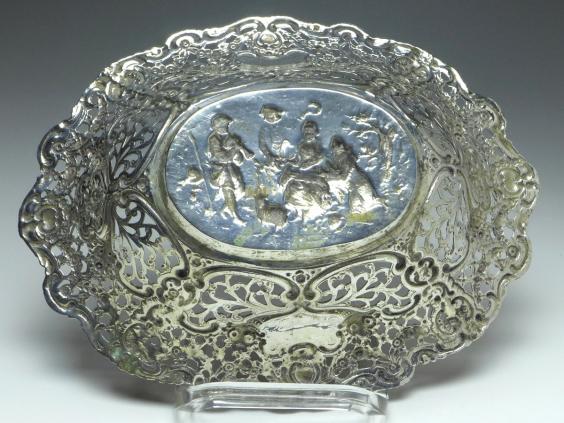 ovale Schale, Obstschale, 830er Silber, 26x20x5 cm, 300 g