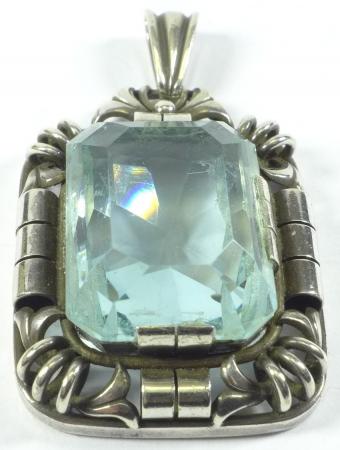 Anhänger 835er Silber, blauer Stein, L: 50 mm
