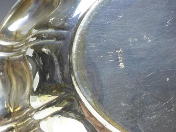 ovale Schale, Brotschale, Gebr. Kühn, Schwäbisch Gmünd, 835er Silber, 27 x 19 cm, 227 g