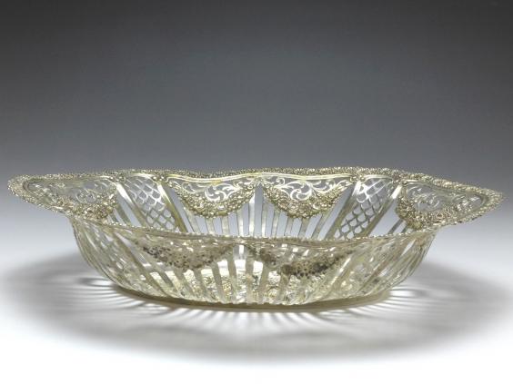 ovale hohe Schale, Obstschale, 800er Silber, 33,5 x 24 cm, 370 g