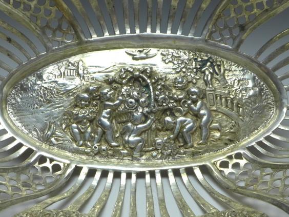 ovale hohe Schale, Obstschale, 800er Silber, 33,5 x 24 cm, 370 g