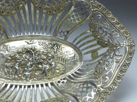 ovale hohe Schale, Obstschale, 800er Silber, 33,5 x 24 cm, 370 g