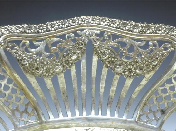 ovale hohe Schale, Obstschale, 800er Silber, 33,5 x 24 cm, 370 g