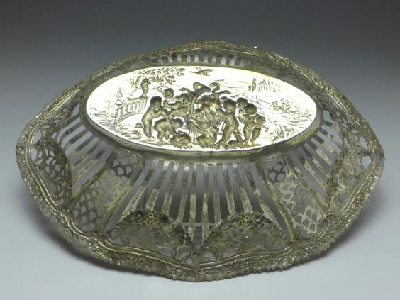 ovale hohe Schale, Obstschale, 800er Silber, 33,5 x 24 cm, 370 g