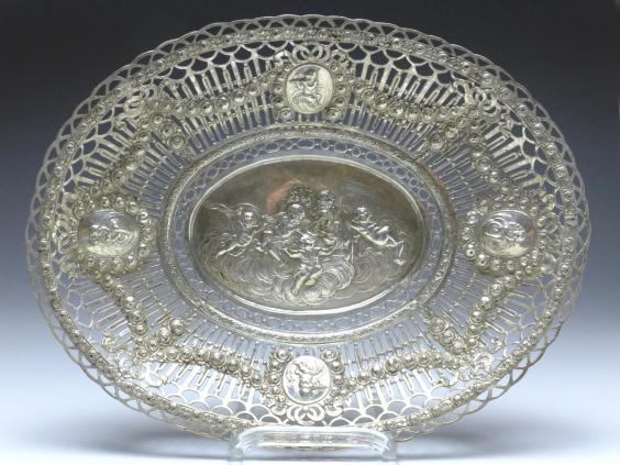 ovale Schale, Korbschale, 800er Silber, 33 x 25,5 cm, 395 g