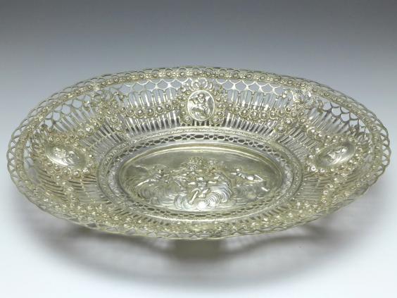ovale Schale, Korbschale, 800er Silber, 33 x 25,5 cm, 395 g