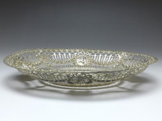 ovale Schale, Korbschale, 800er Silber, 33 x 25,5 cm, 395 g