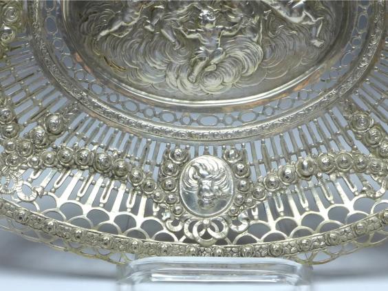 ovale Schale, Korbschale, 800er Silber, 33 x 25,5 cm, 395 g