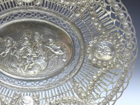 ovale Schale, Korbschale, 800er Silber, 33 x 25,5 cm, 395 g
