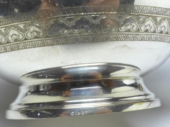 Teekern, Tee-Set 3-teilig, Teekanne, Zuckerschale, Gießer, 835 Silber, zus. 981 g