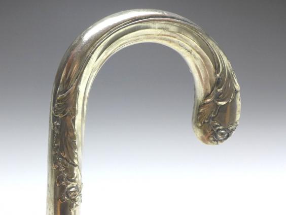 Griff für Gehstock, Flanierstock, Spazierstock, mit Rosendekor, 800er Silber, H: 14 cm, 173 g
