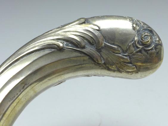 Griff für Gehstock, Flanierstock, Spazierstock, mit Rosendekor, 800er Silber, H: 14 cm, 173 g