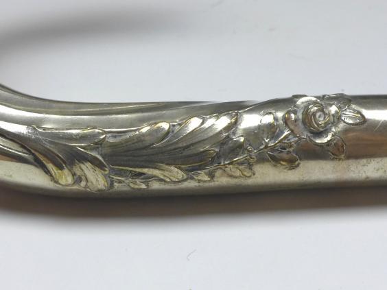 Griff für Gehstock, Flanierstock, Spazierstock, mit Rosendekor, 800er Silber, H: 14 cm, 173 g