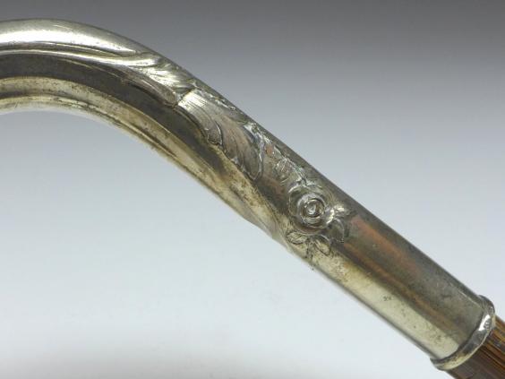 Griff für Gehstock, Flanierstock, Spazierstock, mit Rosendekor, 800er Silber, H: 14 cm, 173 g