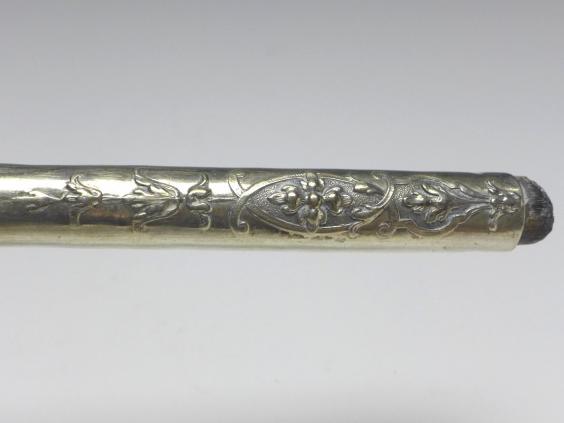 zierlicher Griff für Gehstock, Flanierstock, Spazierstock, mit Blütendekor, 800er Silber, H: 15 cm, 52 g