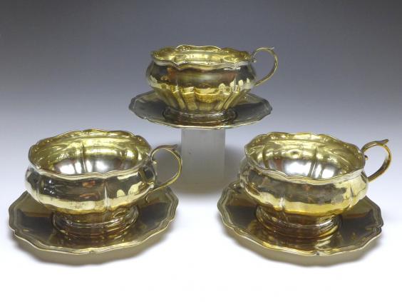 3x Teetasse kpl., Rozet & Fischmeister, Wien, 1872-1922, 800er Silber, 997 g