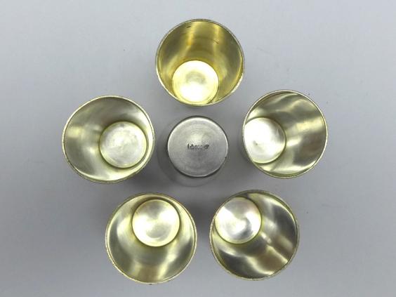 6x Schnapsbecher, Pinnchen, 800er Silber, H: 44 mm, 120 g