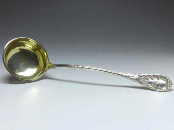 große Kelle, Suppenkelle, H. Meyen, Berlin, 800er Silber, L: 36 cm, 274 g